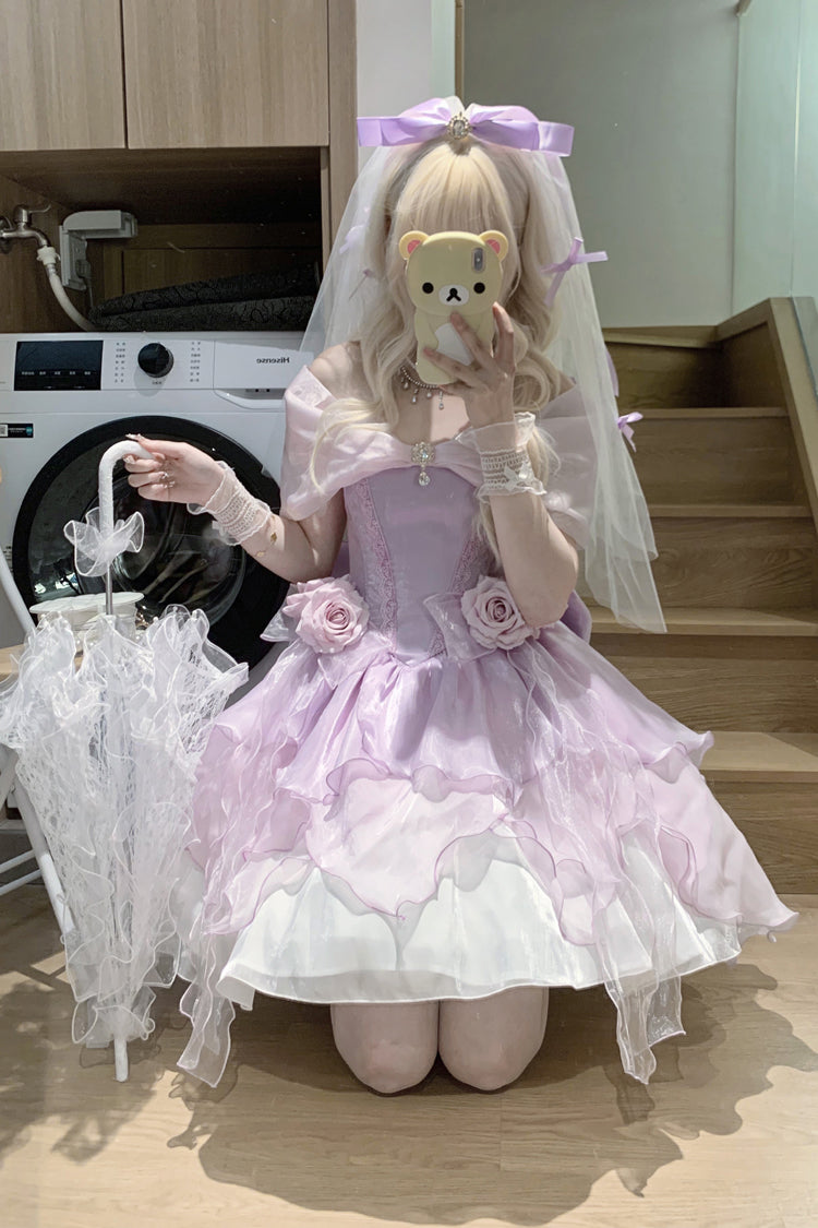 Heartbeat Off Shoulder Multi-Layered Ruffle Bowknot Lace Princess Gorgeous Dream Sweet Lolita Dress 2 Colors