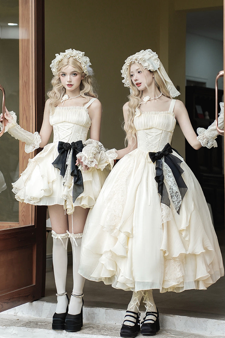Ivory Moonlight Variations Sleeveless Ruffle Lace-Up Sweet Lolita Jsk Short Dress