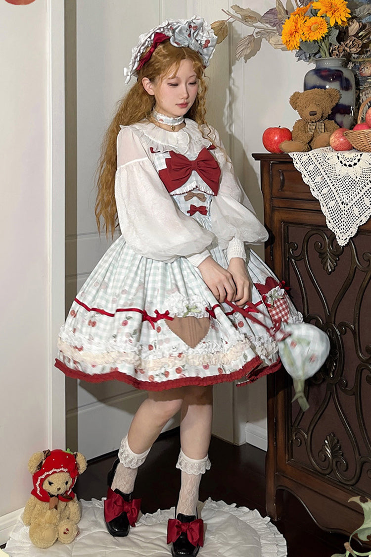 Light Blue South City Cherry Shop Plaid Print Ruffle Bowknot Sweet Lolita Jsk Dress