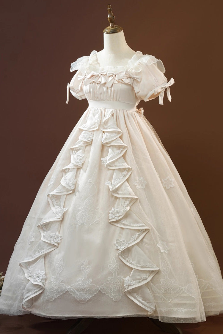 Beige Identity V Short Sleeves Embroidery Cardigan Bowknot Lace Classic Lolita Victorian Dress Set