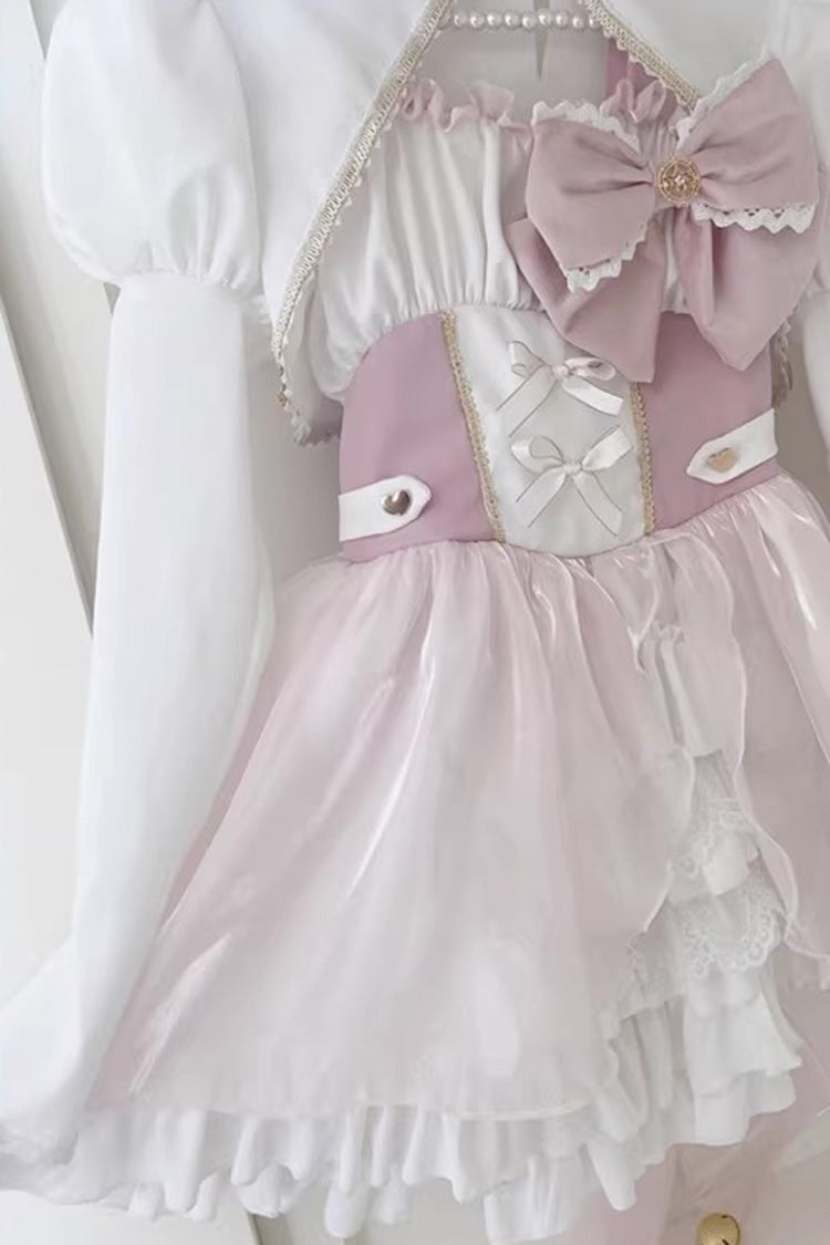 Pink/White Magical Girl Ruffle Cardigan Bowknot Sweet Princess Lolita Jsk Dress