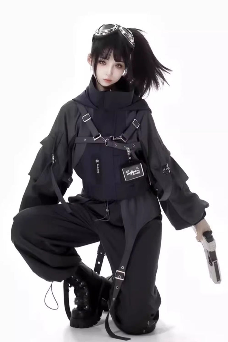Black Retrograde Orbit Long Sleeves Gothic Ouji Lolita Short Coat and Pnats Set