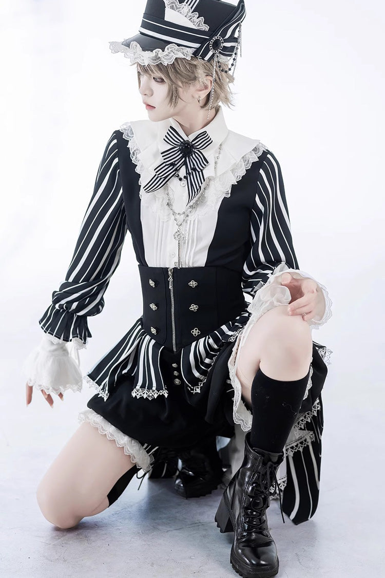 Black/White Wonderful Trick Stripe Print Lace Ouji Fashion Elegant Lolita Shorts
