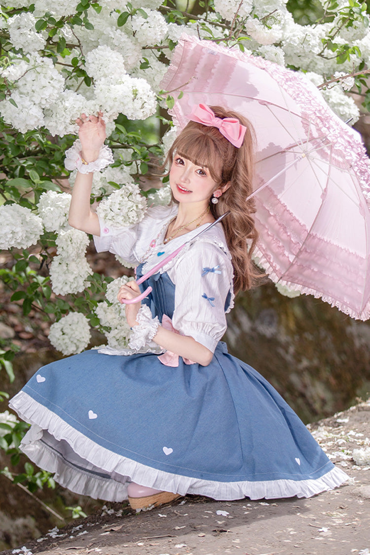 Blue Cowboys Are Busy Ruffle Bowknot Sweet Lolita Strap Dress