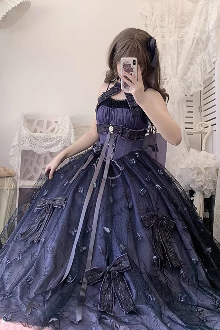 Purple Starry Night Solo Sleeveless Jacquard Bow Lace-Up Sweet Princess Lolita Jsk Dress