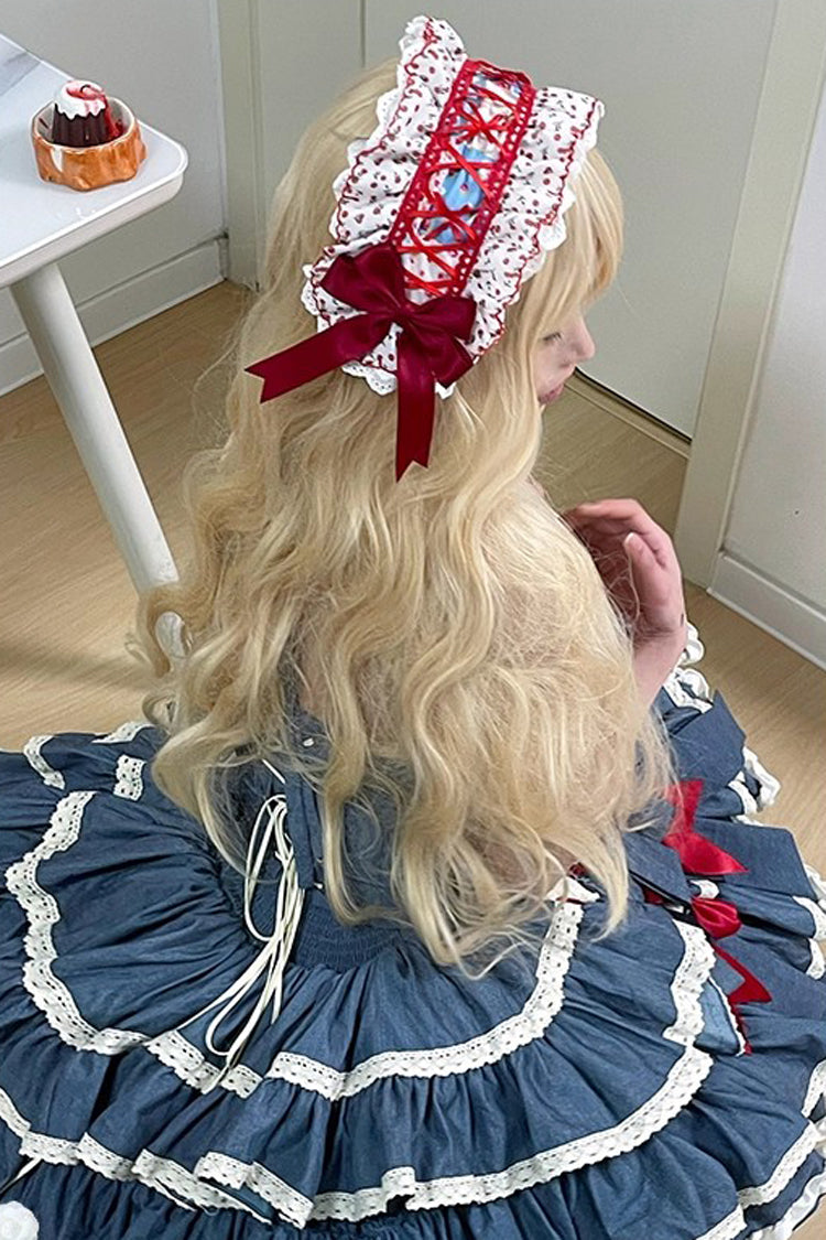 Blue Milk Rabbit Theater Halterneck Sleeveless Triple-Layered Ruffle Bowknot Lace-Up Sweet Lolita Jsk Dress