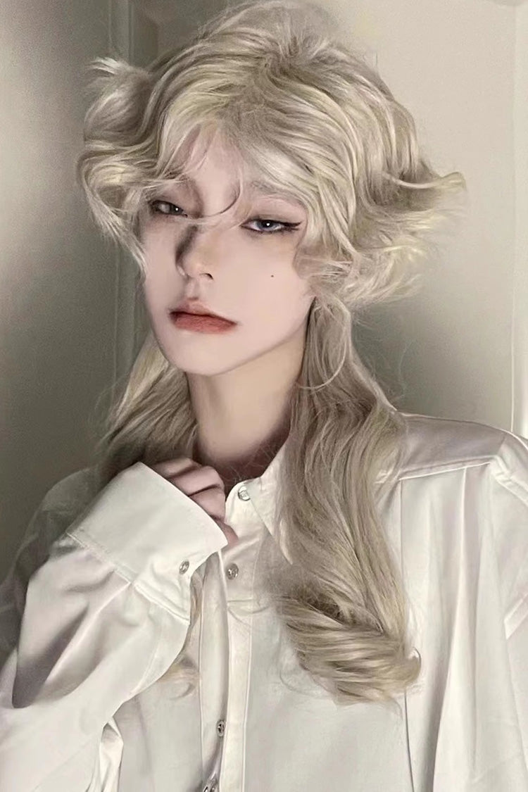 Beige Medium Long Curly Hair Retro Ouji Wig