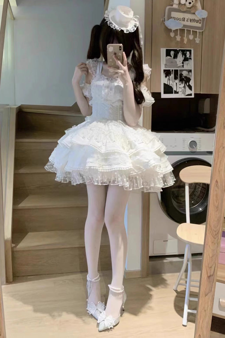 White Pray Multi-Layered Bowknot Lace Sweet Lolita Dress