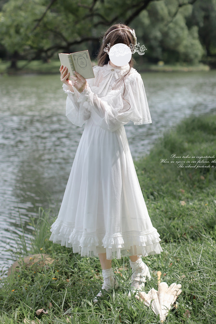 White Enchanted Daydream Long Sleeves Bowknot Lace Sweet Elegant Lolita Dress