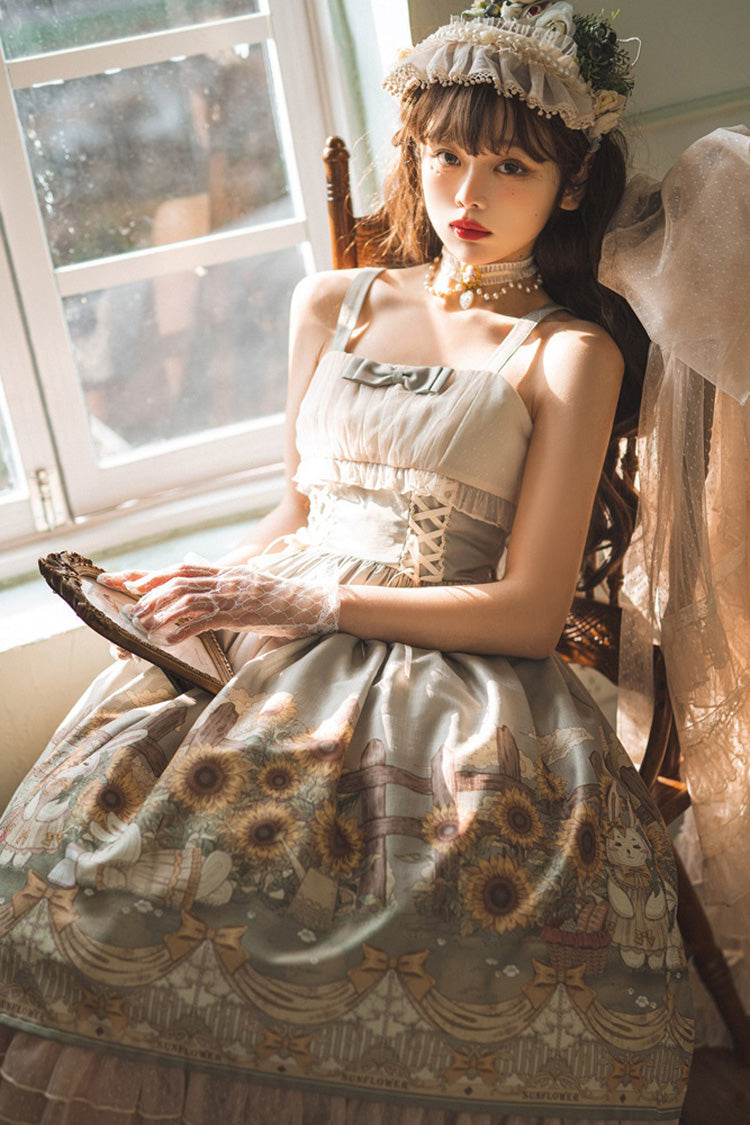 Multi-Color Sleeveless Sunflower Print Elegant and Sweet Lolita Jsk Dress