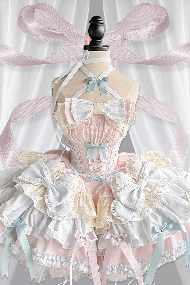 Multi-Color Ribbon Dance Multi-Layered Ruffle Bowknot Lace-Up Sweet Princess Lolita Dress