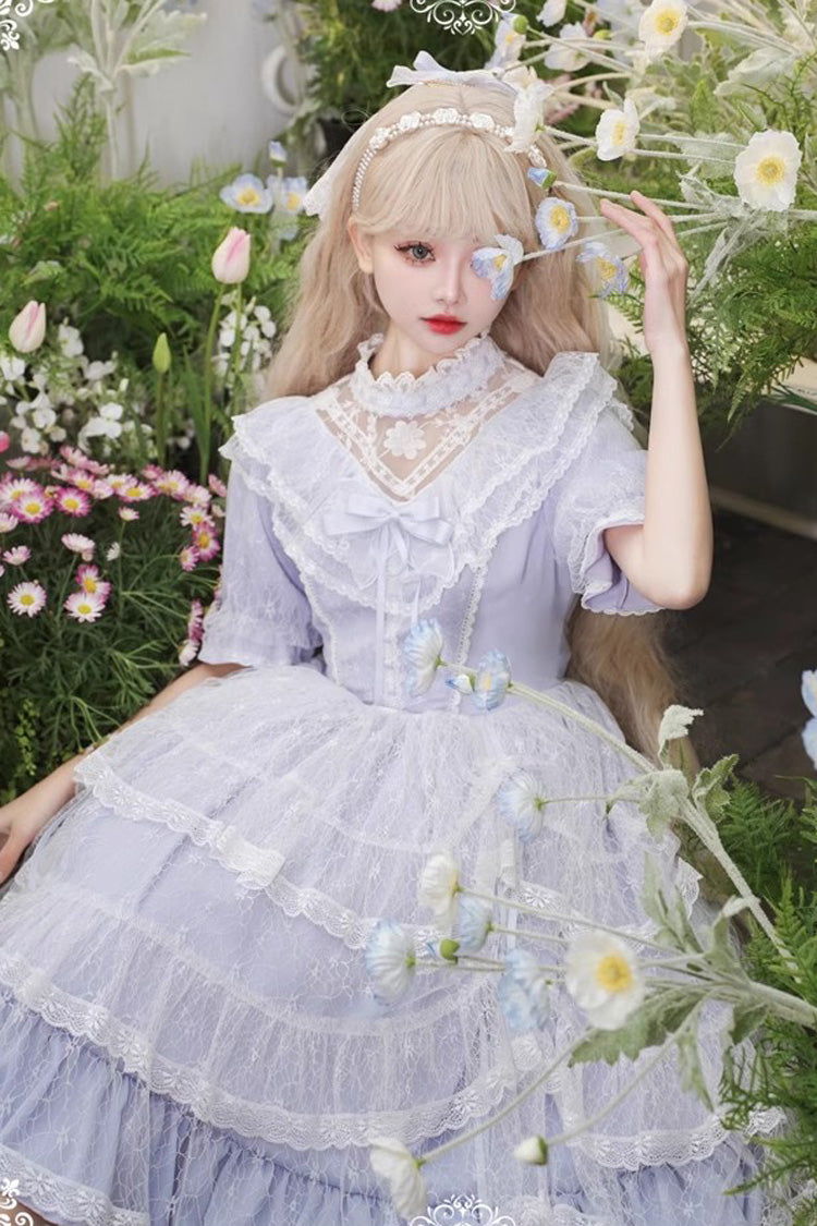 Purple Iris Love Multi-layer Jacquard Bowknot Sweet Elegant Princess Lolita OP Dress