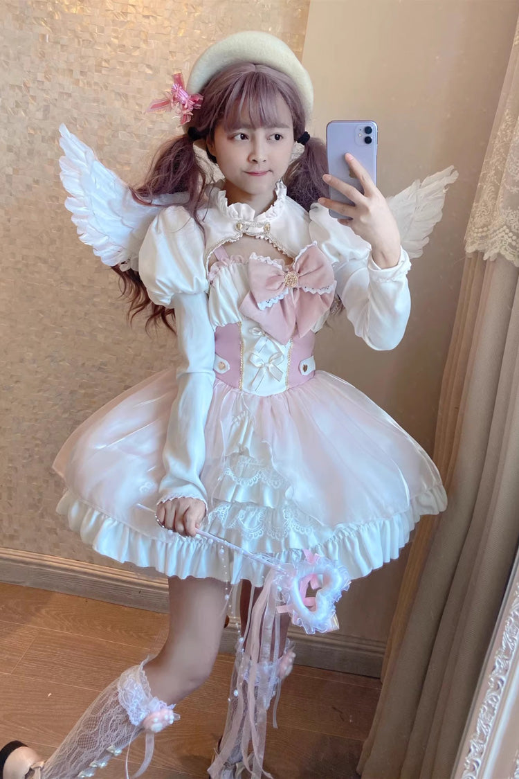 Pink/White Magical Girl Ruffle Cardigan Bowknot Sweet Princess Lolita Jsk Dress