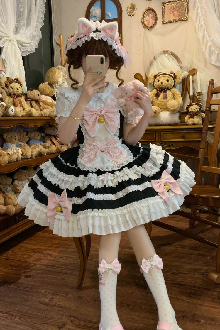 Black Meowling Sweet Maid Sleeveless Multi-Layered Ruffle Bowknot Lace Sweet Princess Lolita Jsk Dress