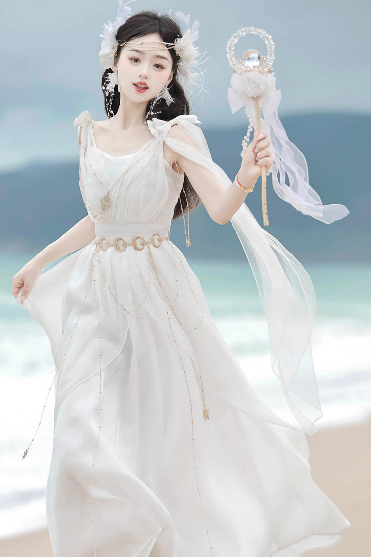 White Messenger of God Greek Style Sleeveless Ruffle Elegant Lolita Jsk Dress