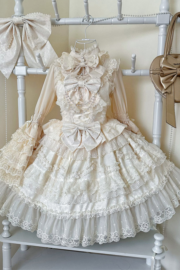 Apricot Love and Heart Flutter Sleeveless Multi-Layered Ruffle Bowknot Lace Pearl Sweet Lolita Jsk Dress