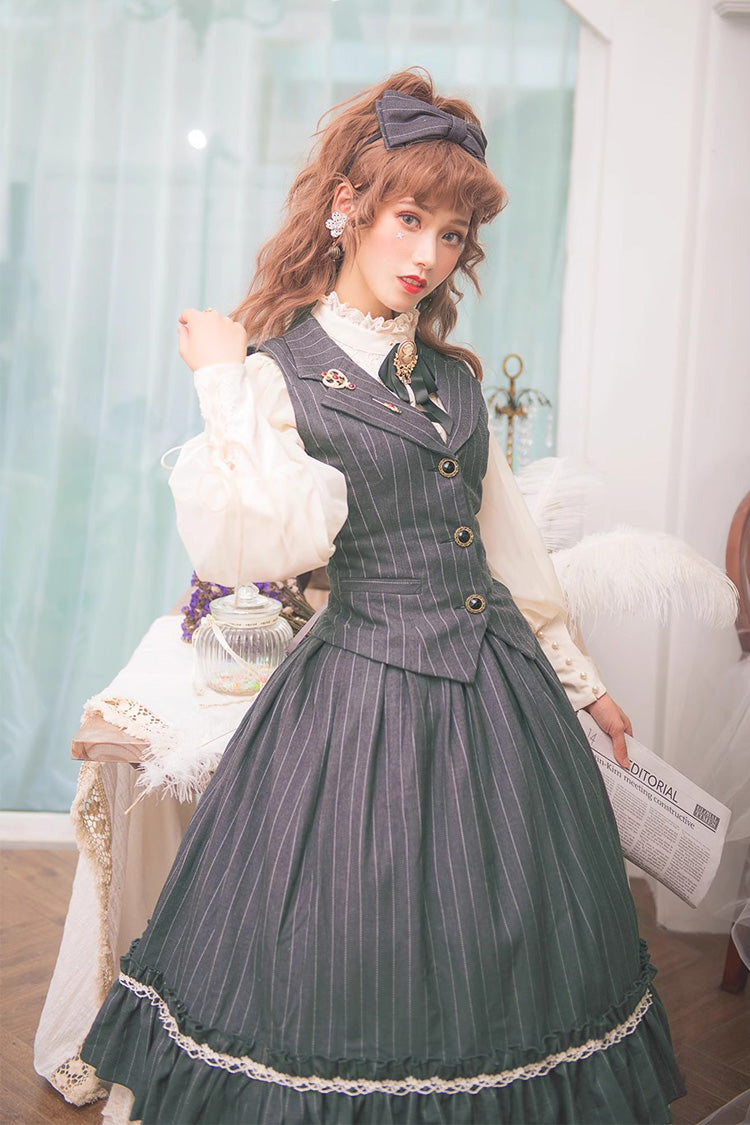 Multi-layer Striped Print Ruffle Sweet College Style Elegant Lolita Skirt 3 Colors