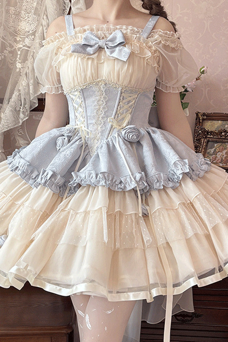 Blue/Ivory Dance of Time Triple-Layered Ballet Style Bowknot Lace-Up Sweet Lolita Jsk Dress