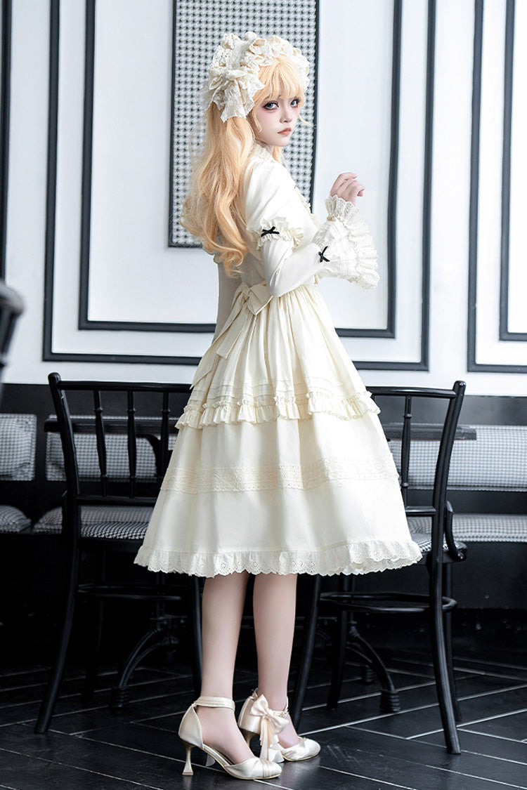 Ivory Birch Appointment Stand Collar Long Puff Sleeves Ruffle Bowknot Sweet Lolita Dress