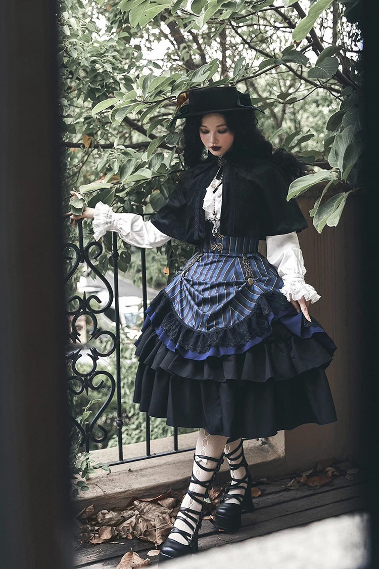 Point Manor Multi-layer Striped Print Ruffle Vintage Elegant Gothic Lolita Skirt 4 Colors