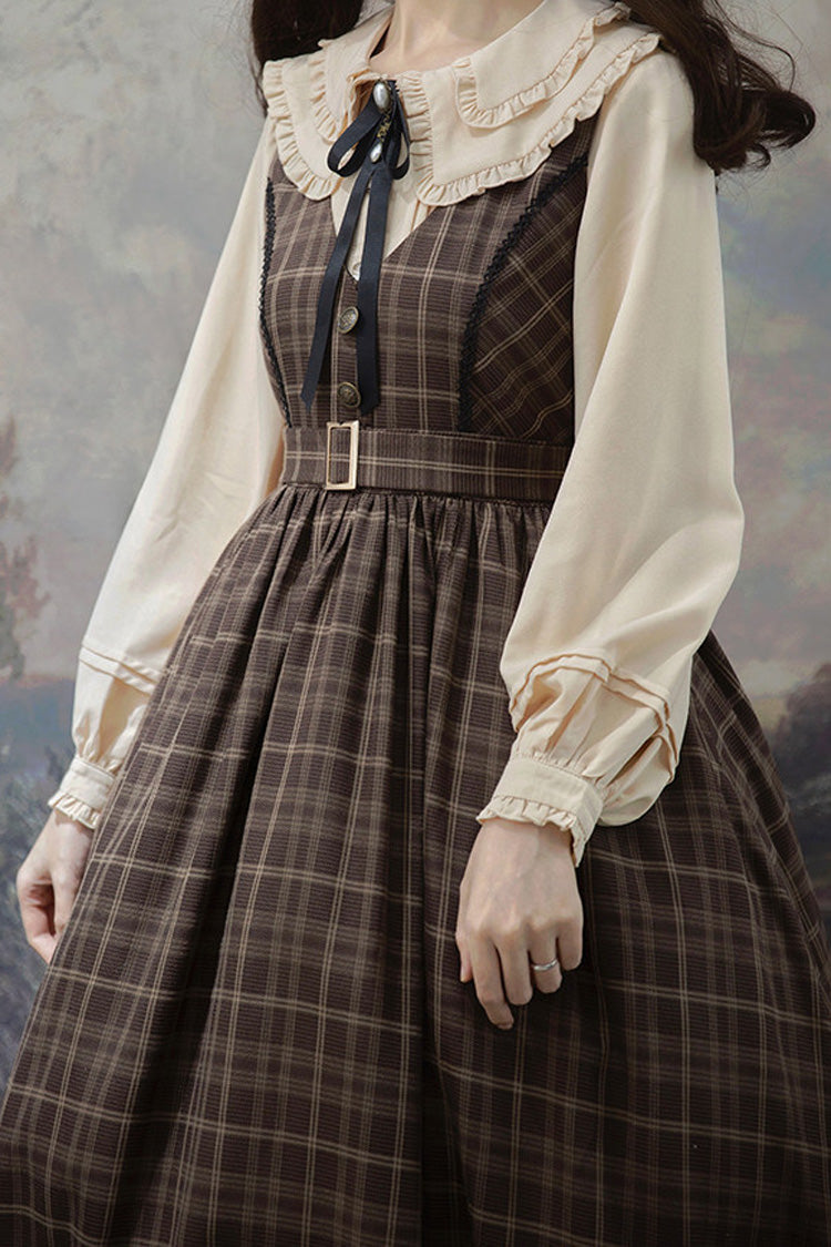 Brown Poem of Greina V Collar Sleeveless High Waisted Printed Classic Elegant Lolita Jsk Dress