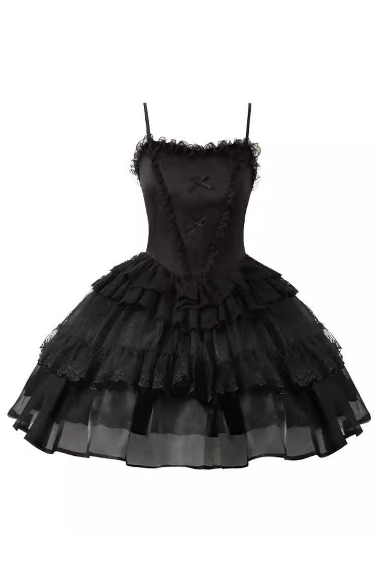 Black Twin Ivory Towers Ruffle Gothic Lolita Drawstring Jsk