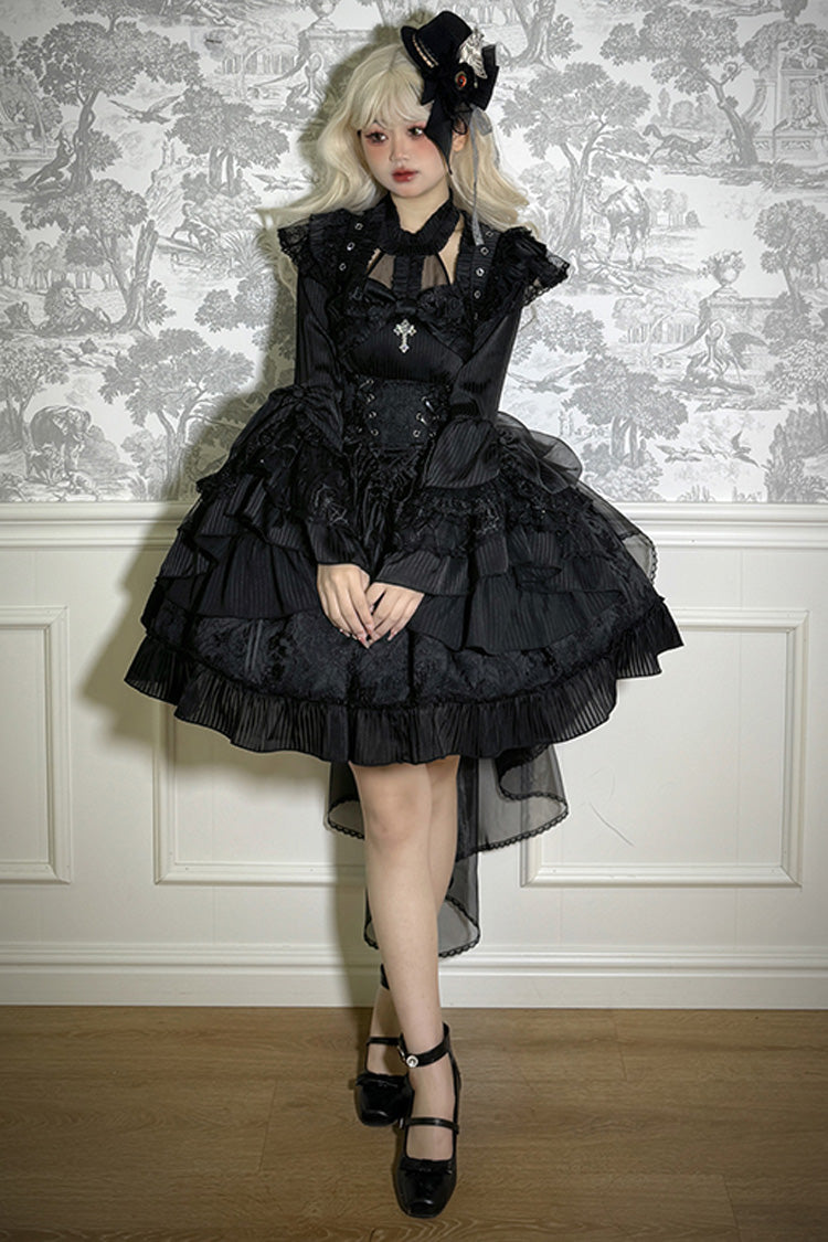 Solid Color The Mystery of The Doll Halterneck Ruffle Bowknot Drawstring Gothic Lolita Dress 4 Colors