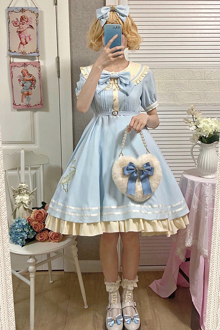Little Sea Whale Navy Sailor Short Sleeves Sweet Lolita OP Dress 3 Colors