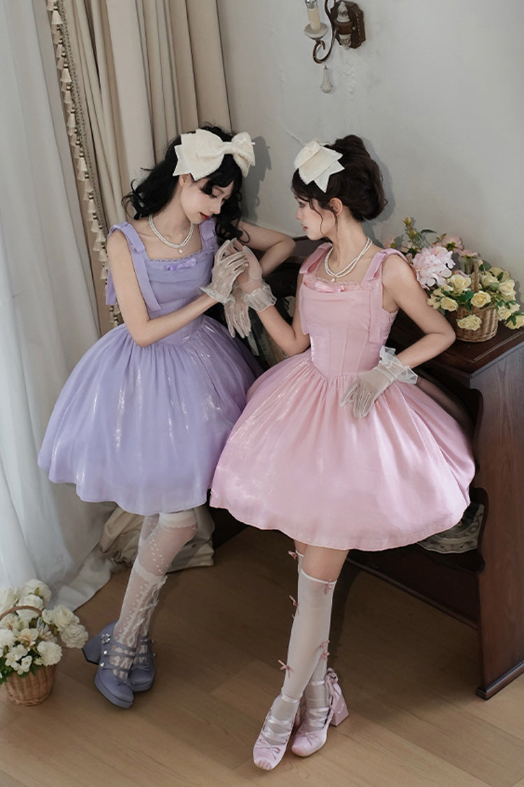 Pink Foamy Sea Sleeveless Ruffle Bowknot Fishbone Sweet Lolita Jsk Dress