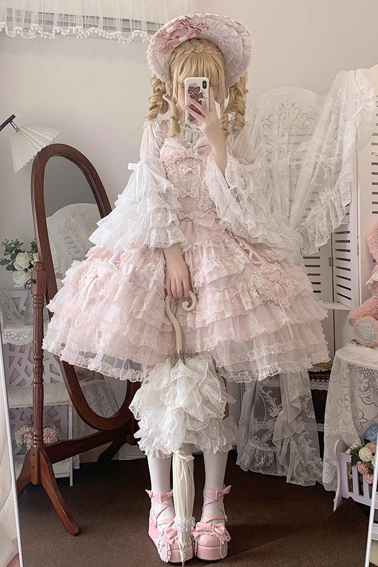 Pink Sweetheart Diary Multi-Layered Ruffle Hanayome Embroidery Bowknot Lace Sweet Lolita Jsk Dress