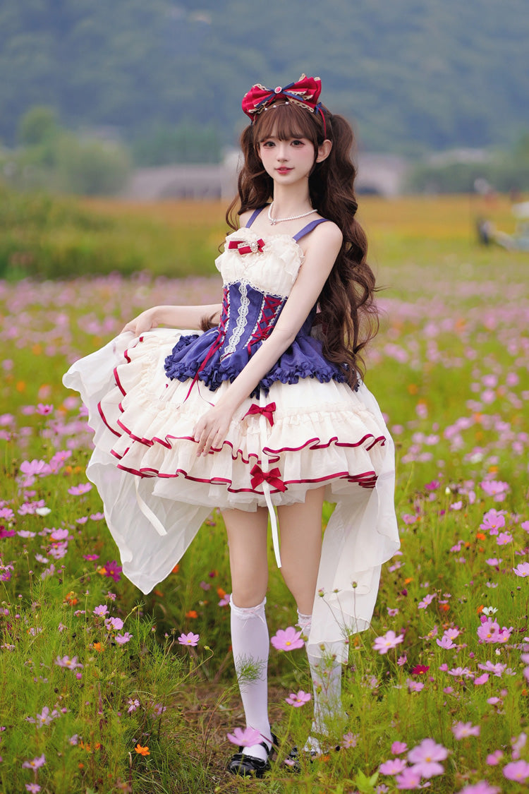 Blue/Ivory Dance of Time Snow White Triple-Layered Ballet Style Bowknot Lace-Up Sweet Lolita Jsk Dress