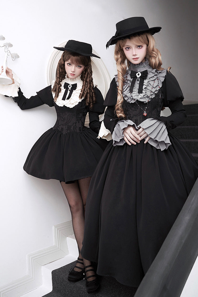 Black Old Testament Short Sleeves Ruffle Embroidery Bowknot Lace-Up Gothic Lolita Dress 2 Versions