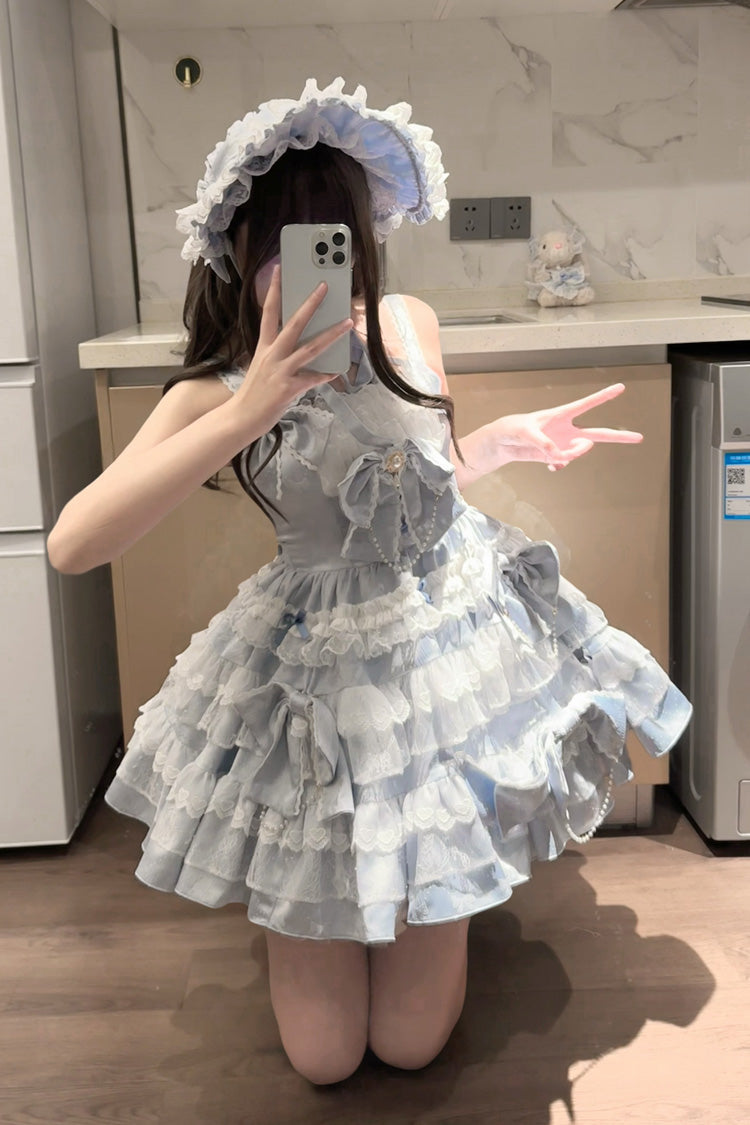 Blue Sweetheart Doll Multi-Layered Ruffle Bowknot Lace Sweet Princess Gorgeous Lolita Jsk Dress