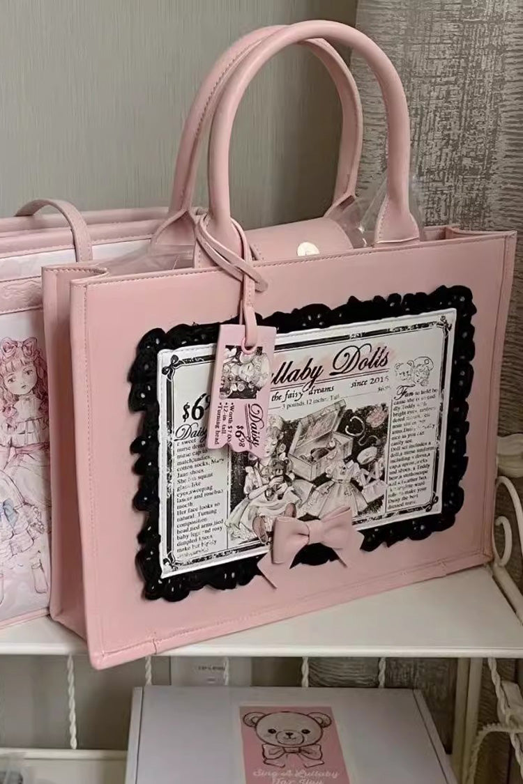 Pink Antique Doll Wall Print Sweet Japanese Lolita Handbag