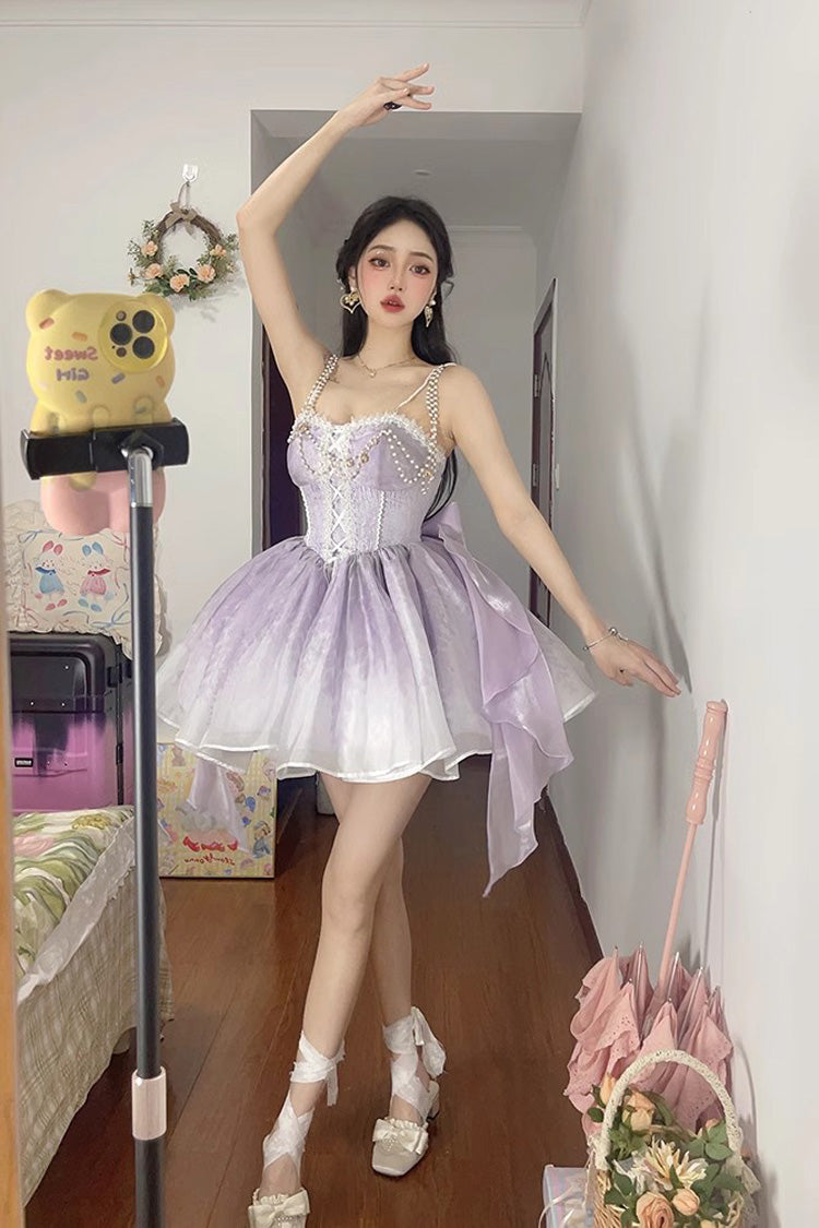 Purple Sleeveless Ruffle Bowknot Sweet Princess Fish Bone Bridesmaid Lolita Jsk Dress