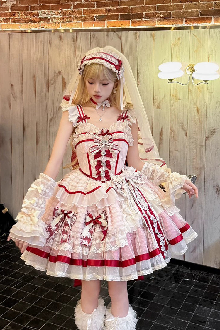 Pink Moonstone Sleeveless Ruffle Embroidery Bowknot Lace Fishbone Sweet Princess Lolita Dress