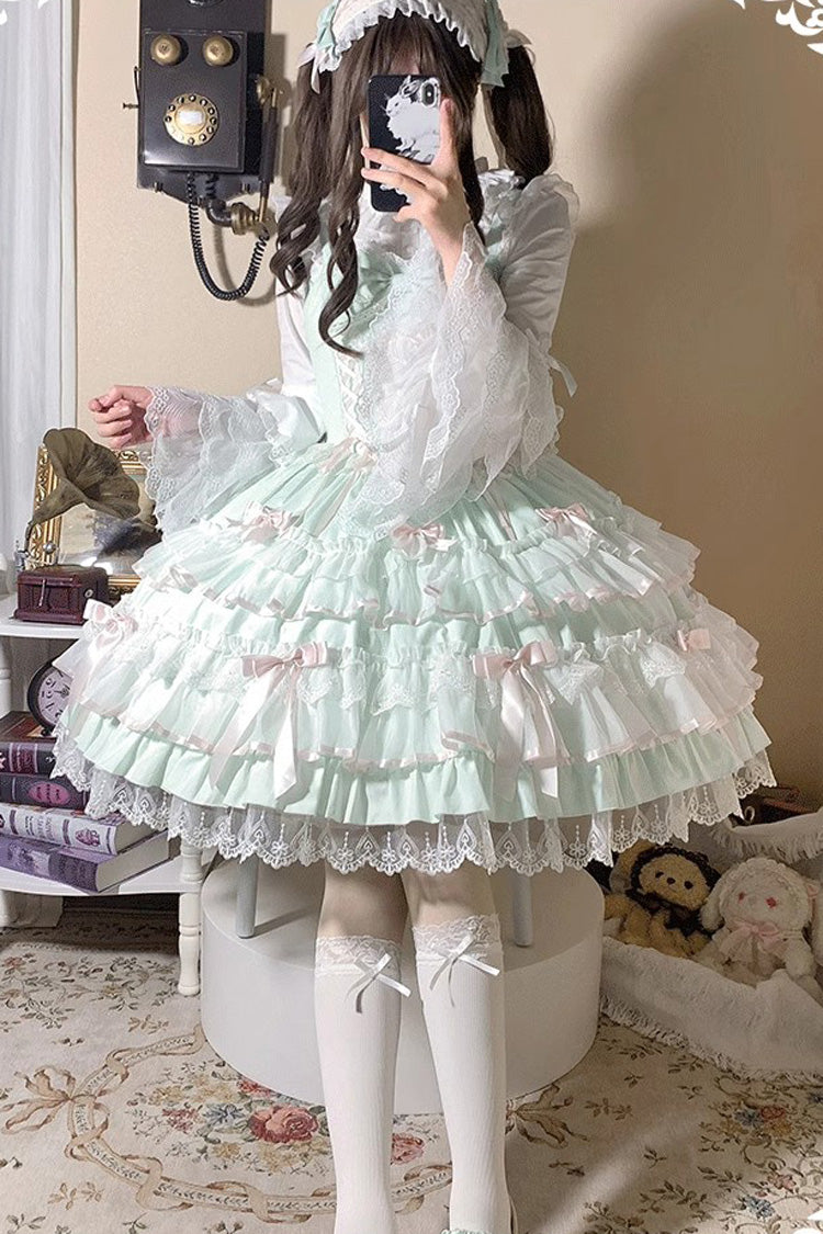 Love Notebook Sleeveless Multi-Layered Ruffle Bowknot Lace Sweet Lolita Jsk Dress 5 Colors