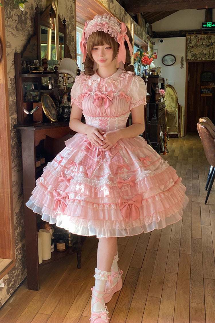 Pink Little Lovetine Multi-Layered Ruffle Bowknot Lace Sweet Gorgeous Lolita Jsk Dress