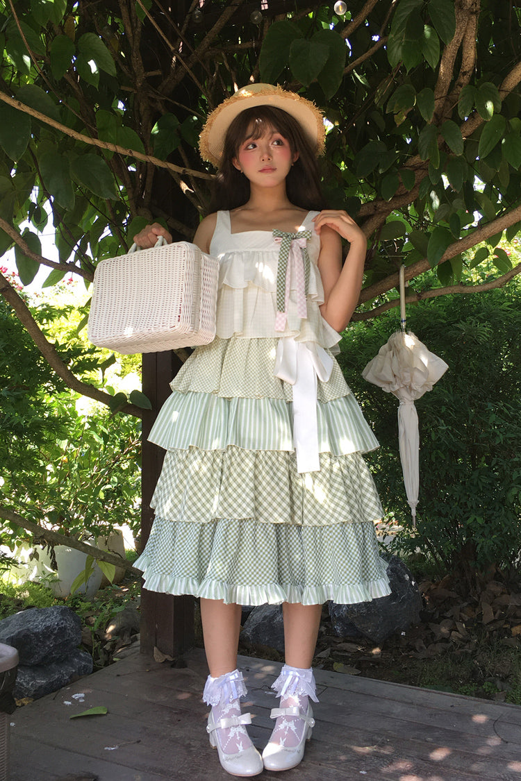 Green Go To The Forest Multi-Layered Print Ruffle Holiday Sweet Lolita Jsk Dress