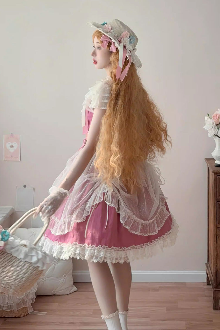 Rose Red Sakura's Spring Resonance Sleeveless Ruffled Bow Sweet Lolita Jsk Dress (Short Version)