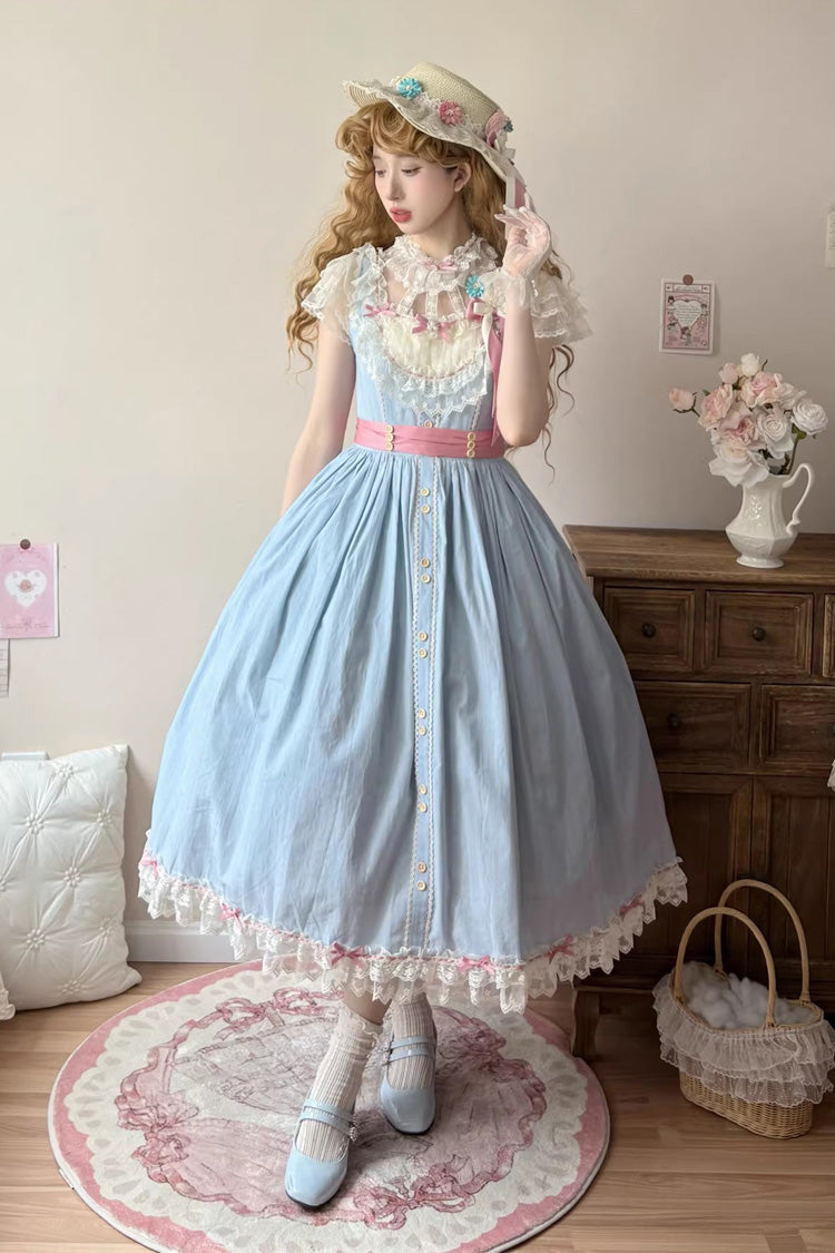 Blue Sakura's Spring Resonance Sleeveless Ruffled Bow Sweet Lolita Jsk Dress (Long Version)