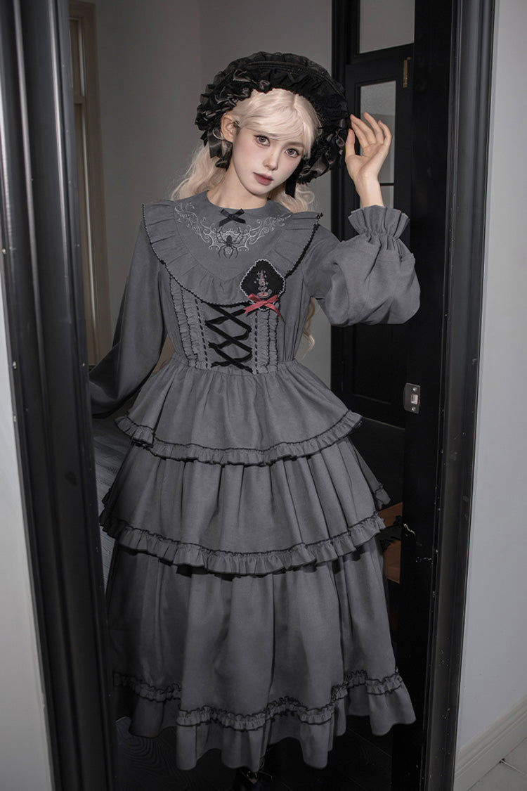 Castle Night Long Sleeves Ruffle Embroidery Gothic Lolita Dress 2 Colors