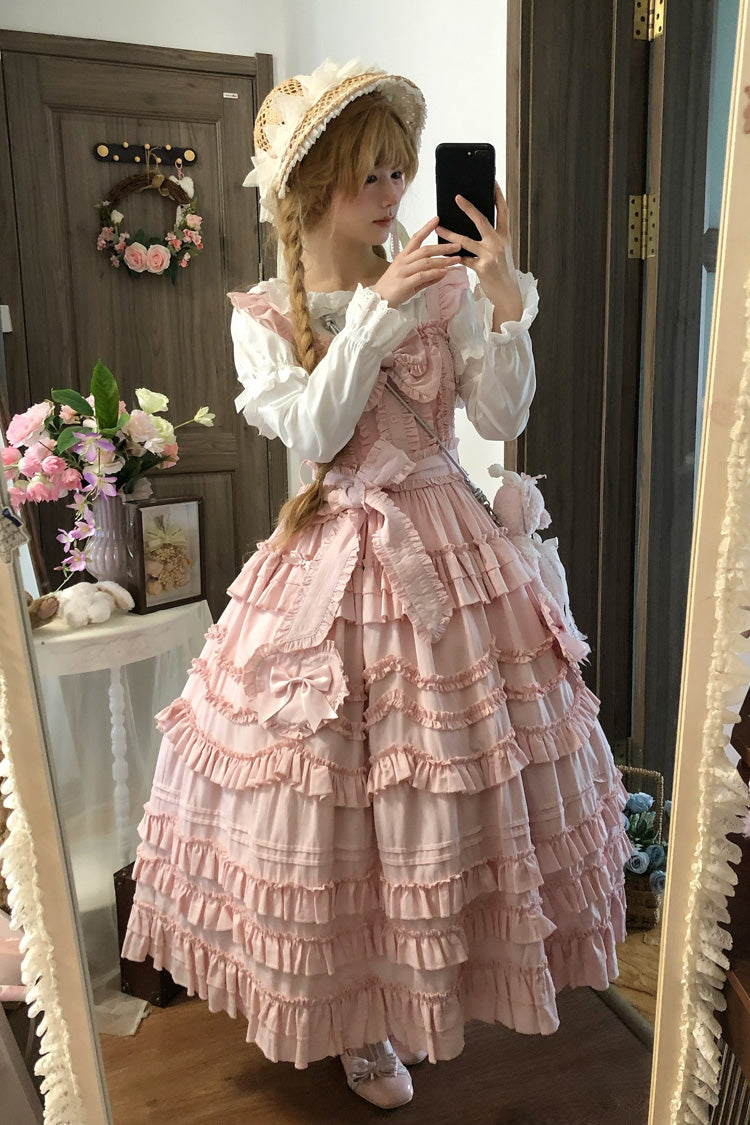 Pink Heart In Love Multi-Layered Ruffled Bow Sweet Lolita Jsk Dress