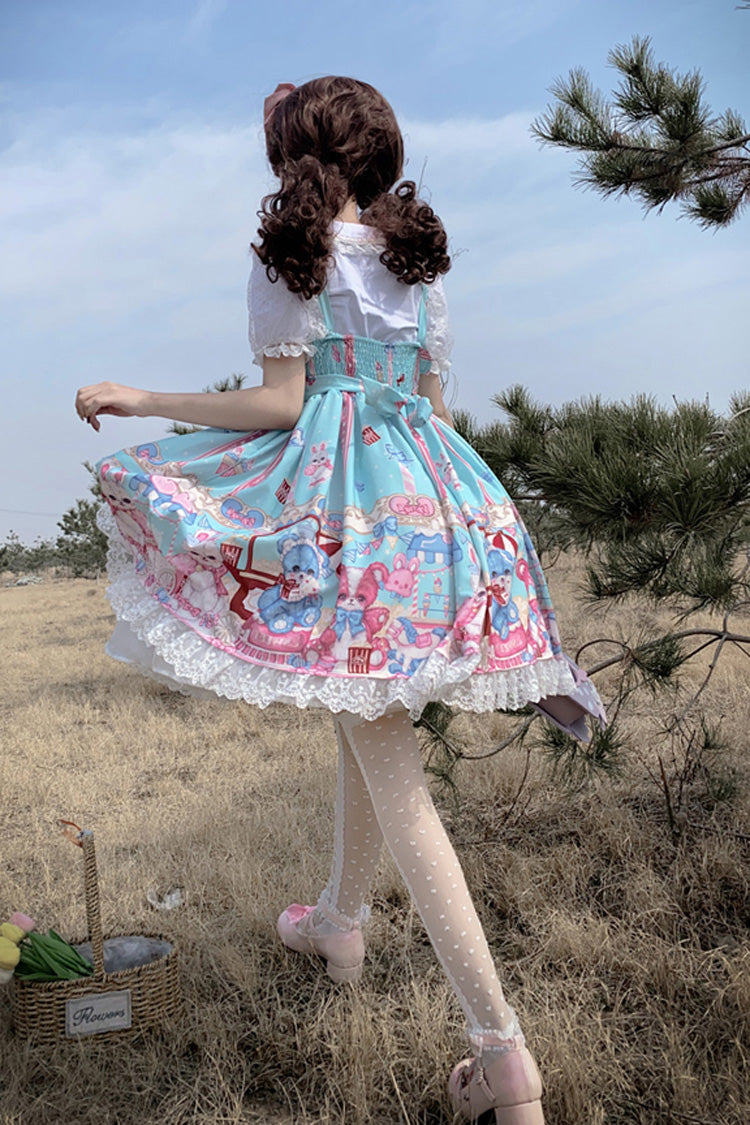 Green Doll Playground Print Ruffle Bowknot Sweet Lolita Jsk Dress