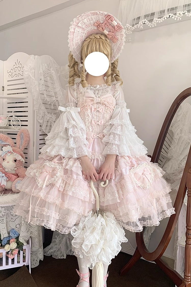 Pink Sweetheart Diary Multi-Layered Ruffle Hanayome Embroidery Bowknot Lace Sweet Lolita Jsk Dress
