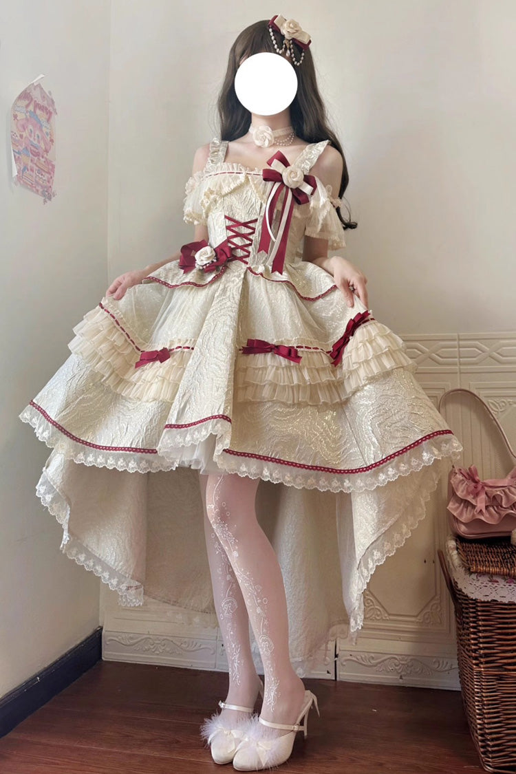 Ivory/Red Tycoon's Daughter Ruffle Bowknot Sweet Elegant Princess Lolita Jsk Dress