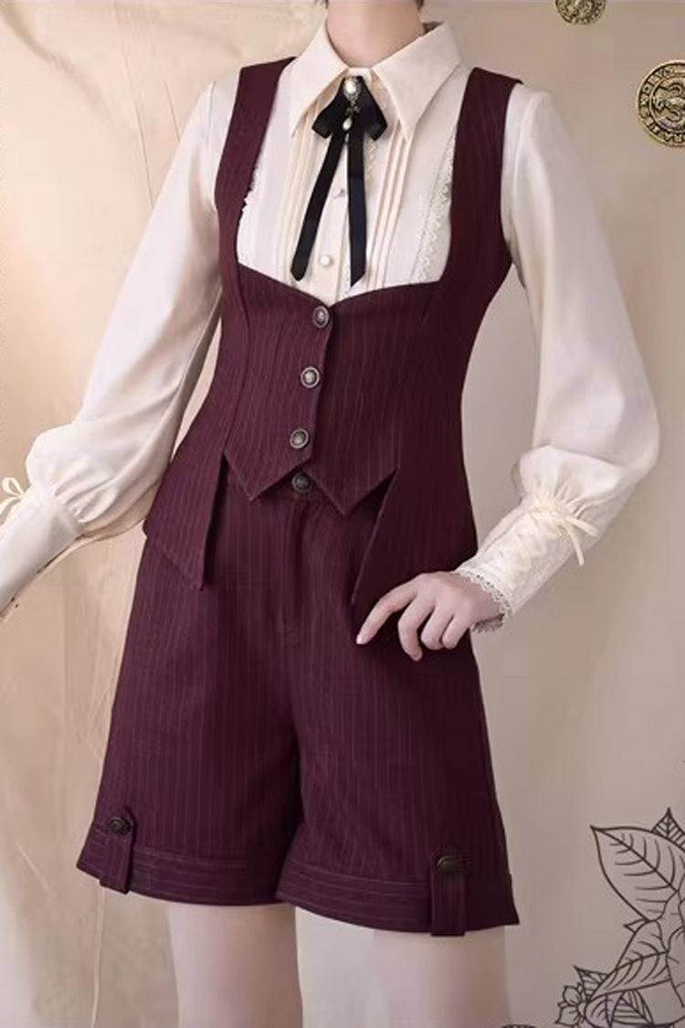 Red Griffin's Pact Bust Support Striped Printed Gothic Ouji Lolita Shorts Vest Set