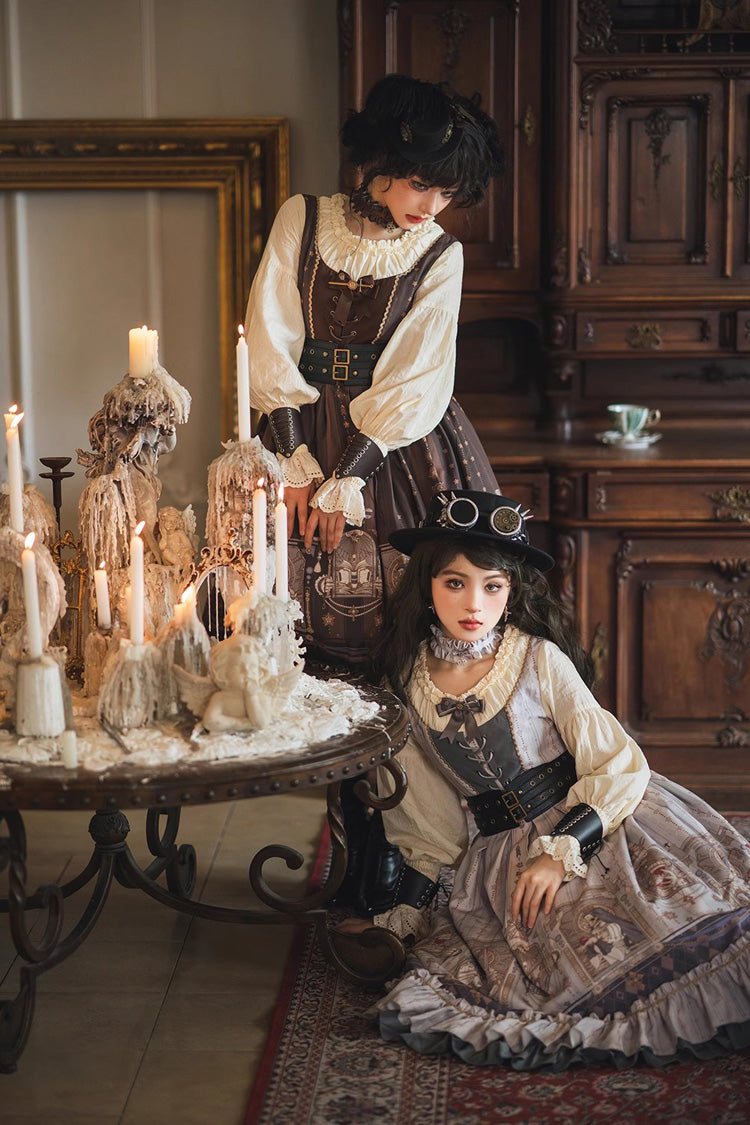 Demon Hunting Notes Long Lantern Sleeves Print Ruffle Sweet Elegant Lolita Dress 2 Colors