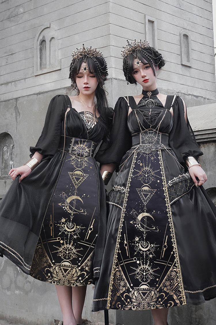 Black Nightmare of Horus Print Ruffle Hot Stamping Gothic Gorgeous Lolita Jsk Short Dress