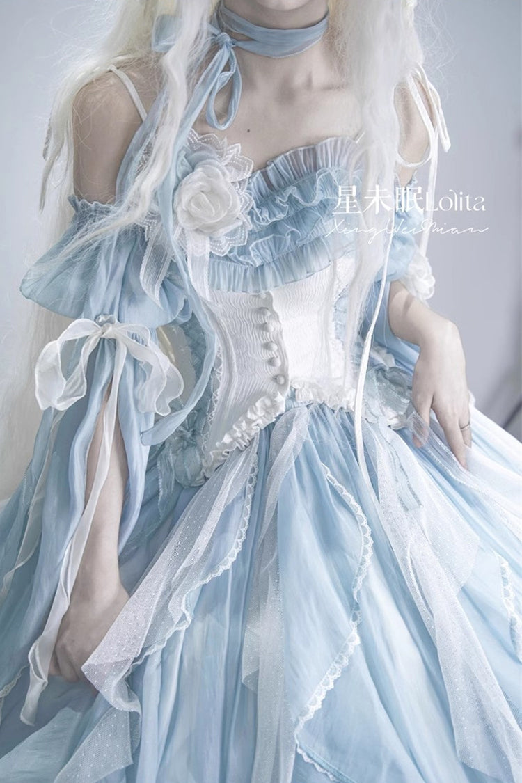 Praise of the Flower Goddess Off Shoulder Ruffle Hanayome Bowknot Lace Fishbone Sweet Lolita Jsk Dress 2 Colors